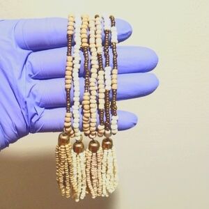 Women's set of 7 Old gold tone Tassel Fringe Colorful Beaded Stretch Bracelet